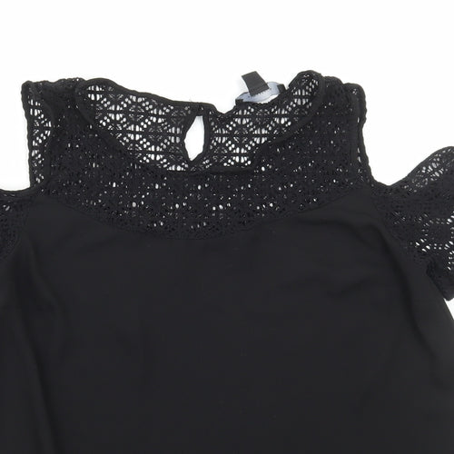 Atmosphere Womens Black Polyester Basic Blouse Size 10 Round Neck - Lace Detail