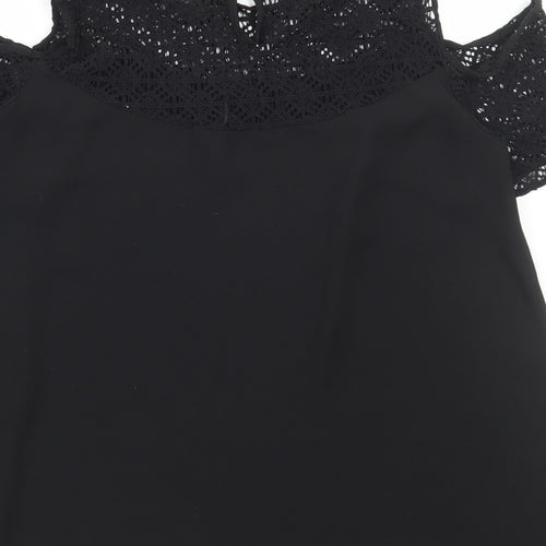 Atmosphere Womens Black Polyester Basic Blouse Size 10 Round Neck - Lace Detail
