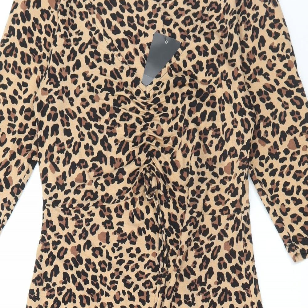 Peacocks Womens Brown Animal Print Viscose A-Line Size 8 V-Neck Pullover