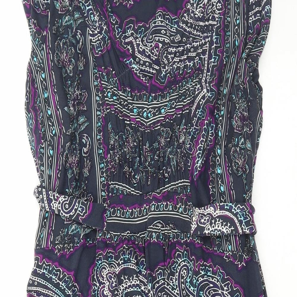 Per Una Womens Blue Paisley Viscose Skater Dress Size 12 V-Neck Pullover