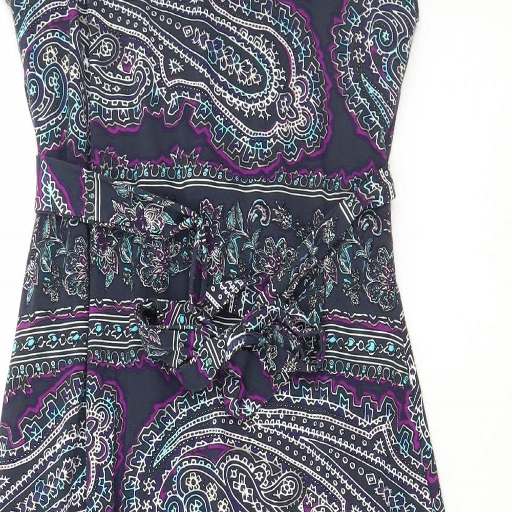 Per Una Womens Blue Paisley Viscose Skater Dress Size 12 V-Neck Pullover
