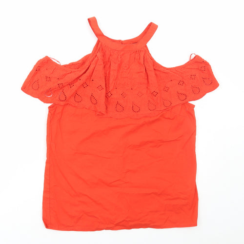 Matalan Womens Orange Cotton Basic Blouse Size 10 Round Neck