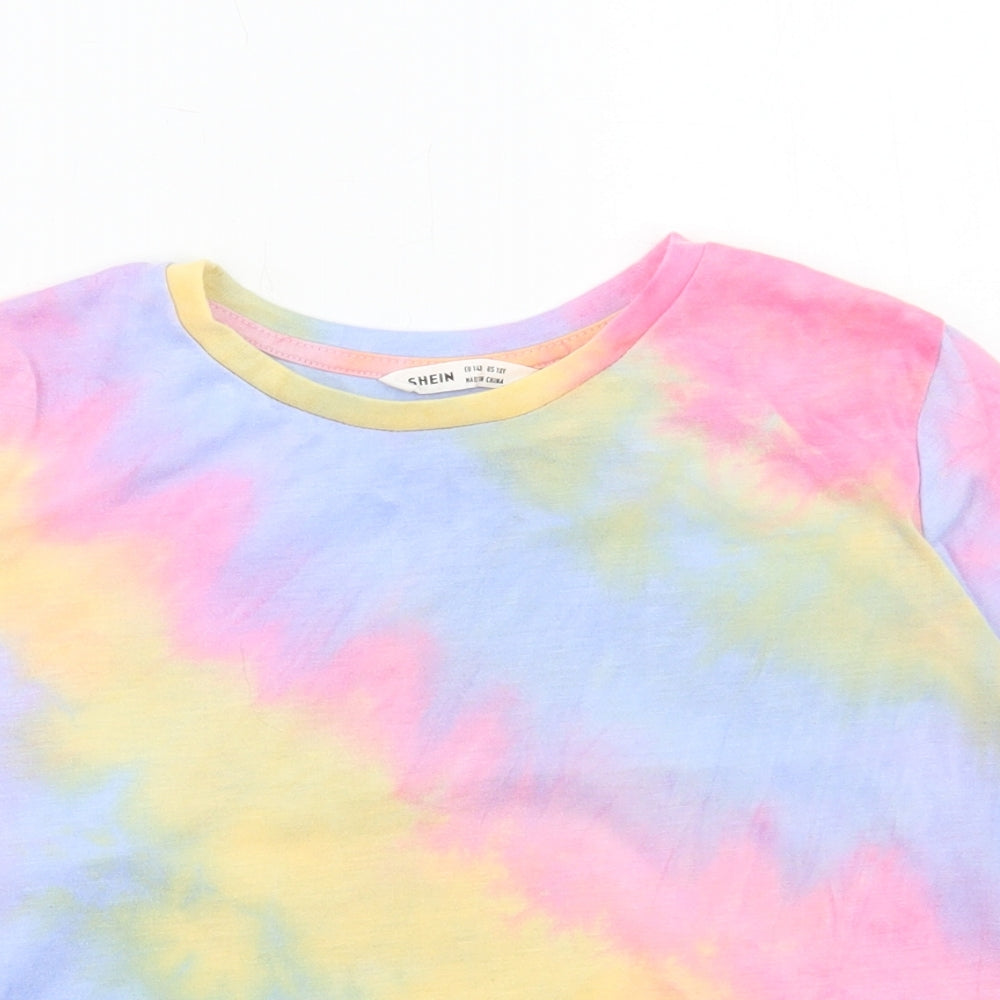 SheIn Girls Multicoloured Geometric Polyester Basic T-Shirt Size 10-11 Years Round Neck Pullover - Galaxy Print