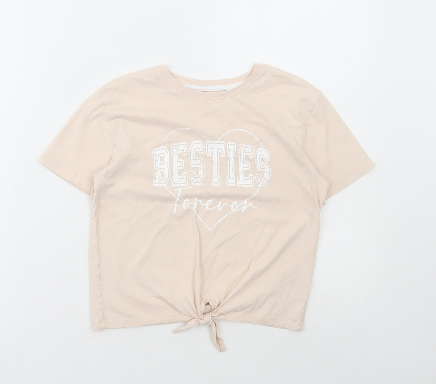 Peacocks Girls Beige Cotton Cropped T-Shirt Size 9-10 Years Round Neck Pullover - Besties