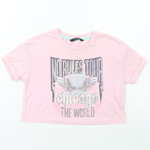 George Girls Pink Cotton Cropped T-Shirt Size 7-8 Years Round Neck Pullover - No Rules