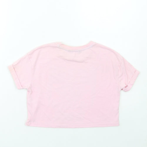 George Girls Pink Cotton Cropped T-Shirt Size 7-8 Years Round Neck Pullover - No Rules
