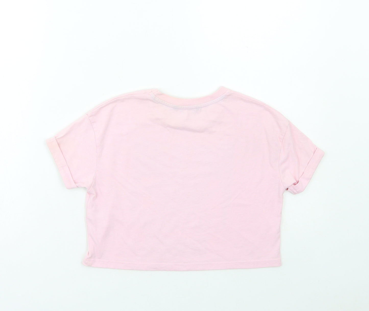 George Girls Pink Cotton Cropped T-Shirt Size 7-8 Years Round Neck Pullover - No Rules