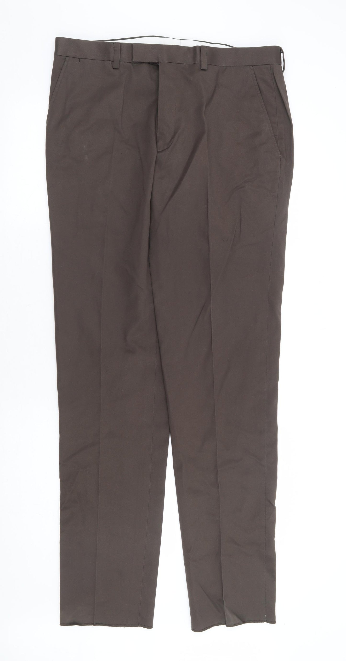 Guards London Mens Brown Cotton Dress Pants Trousers Size 34 in L34 in Regular Zip