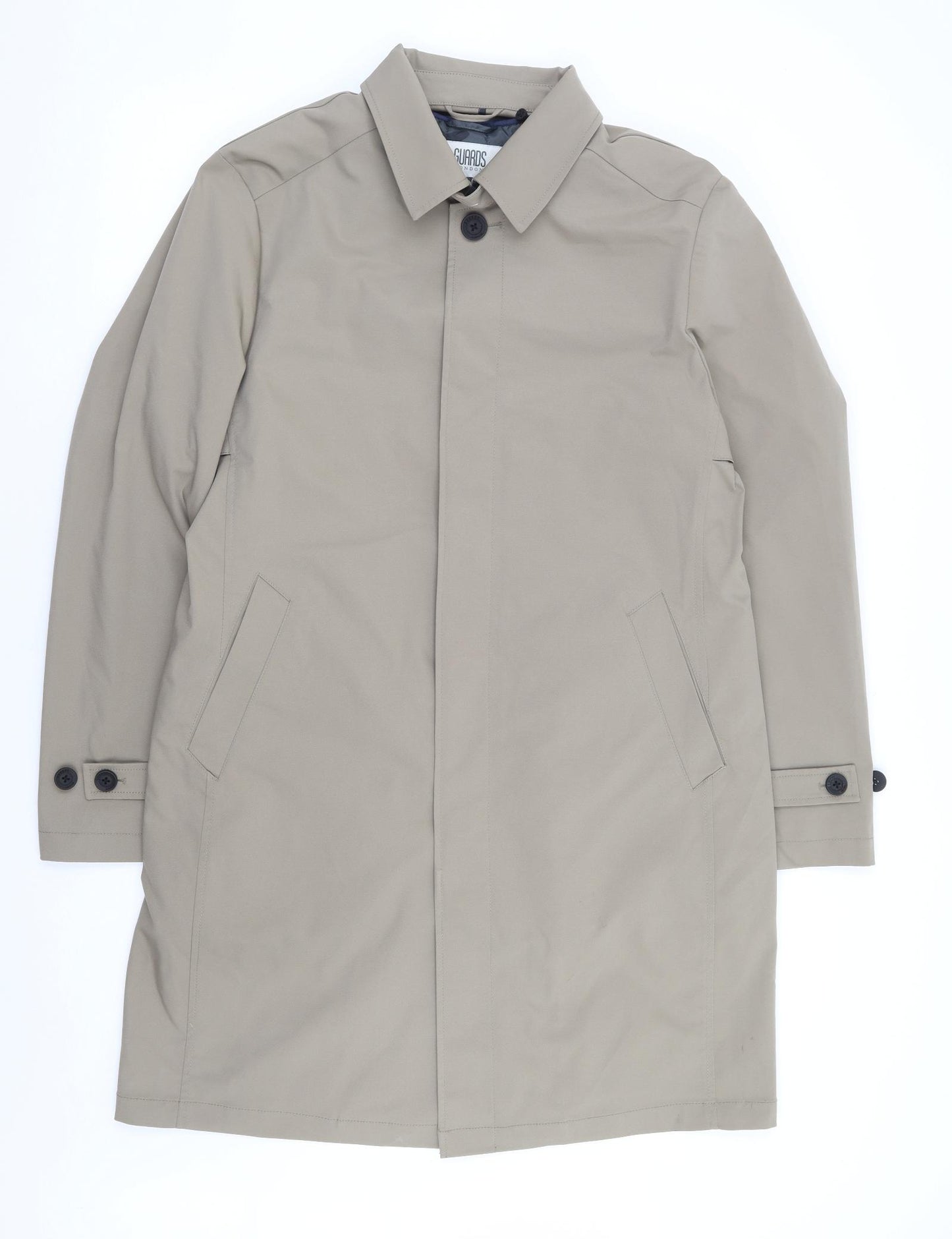 Guards London Mens Beige Overcoat Coat Size 40 Button - Thinsulate Lining