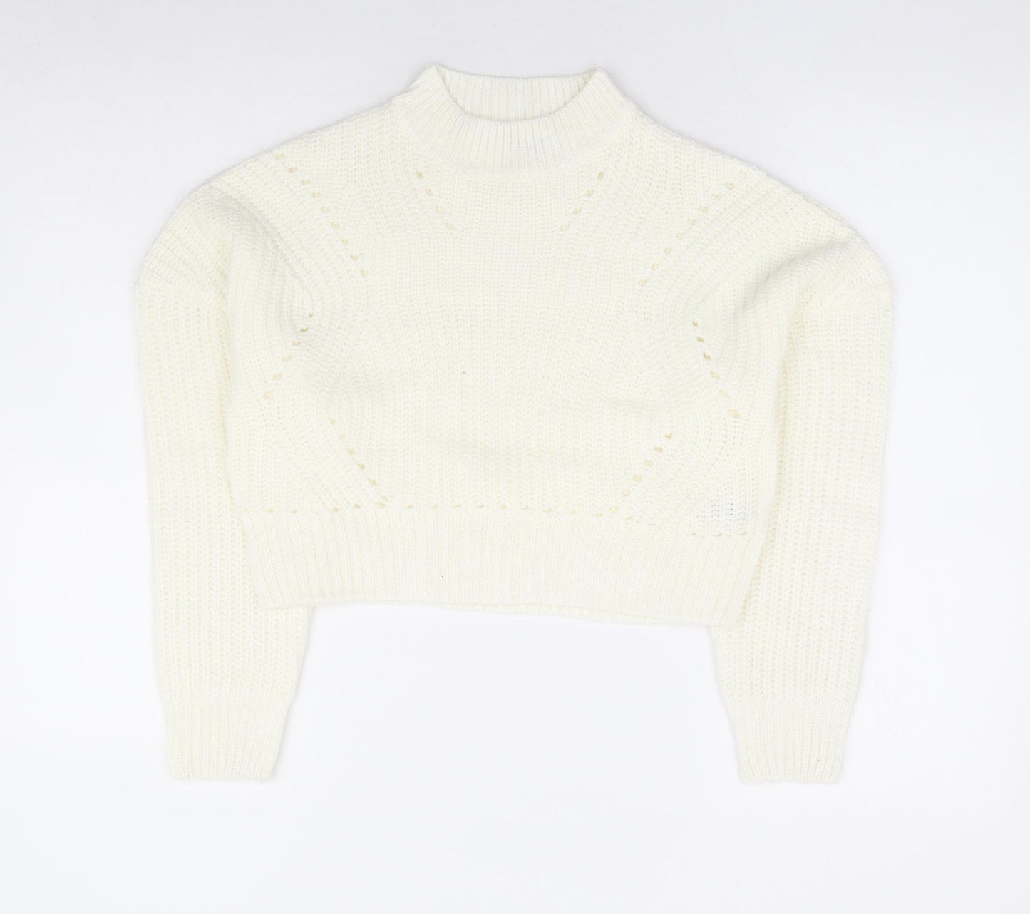 Pep & Co Girls Ivory Mock Neck Acrylic Pullover Jumper Size 10-11 Years Pullover - Cropped