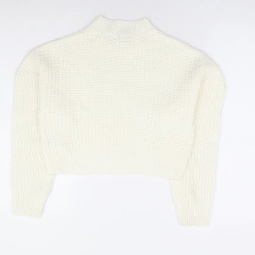 Pep & Co Girls Ivory Mock Neck Acrylic Pullover Jumper Size 10-11 Years Pullover - Cropped
