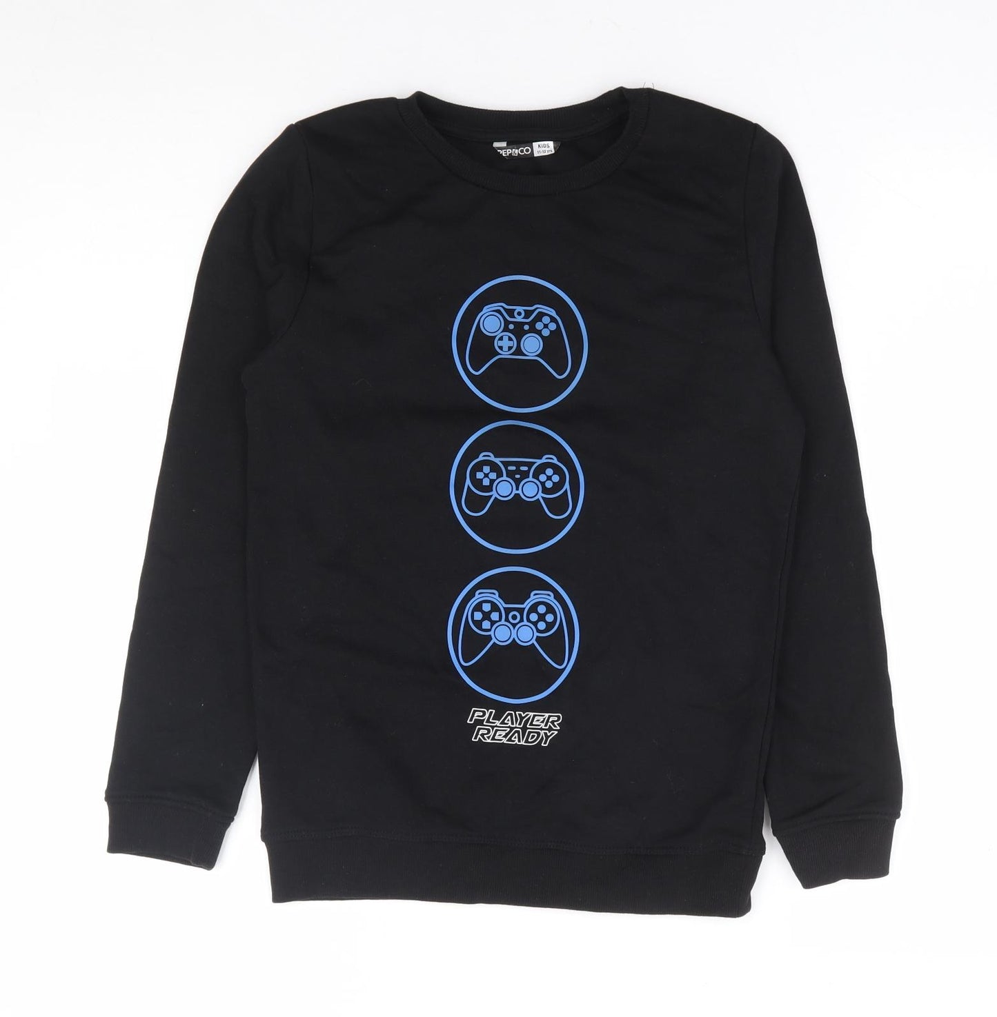 Pep & Co Boys Black Cotton Pullover Sweatshirt Size 11-12 Years Pullover - Player Ready
