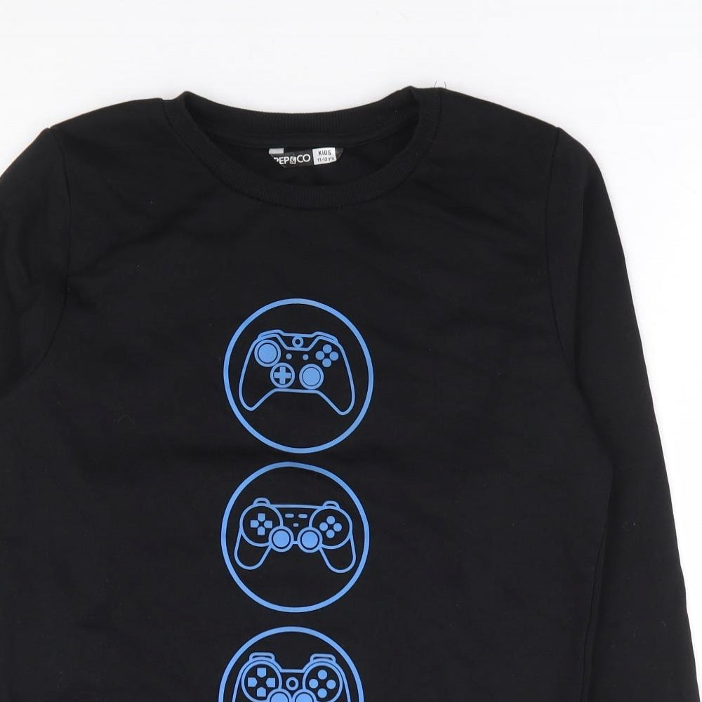 Pep & Co Boys Black Cotton Pullover Sweatshirt Size 11-12 Years Pullover - Player Ready