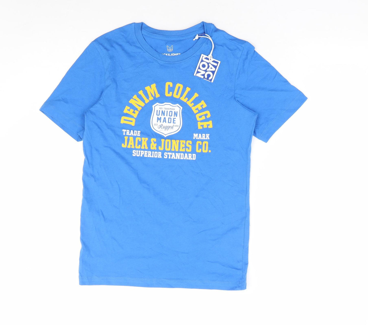 JACK & JONES Boys Blue 100% Cotton Basic T-Shirt Size 12 Years Round Neck Pullover