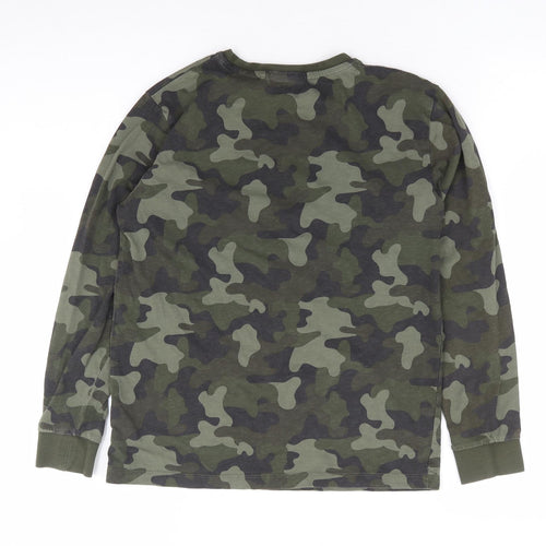 NEXT Boys Green Camouflage 100% Cotton Jersey T-Shirt Size 11 Years Round Neck Pullover - Monkey