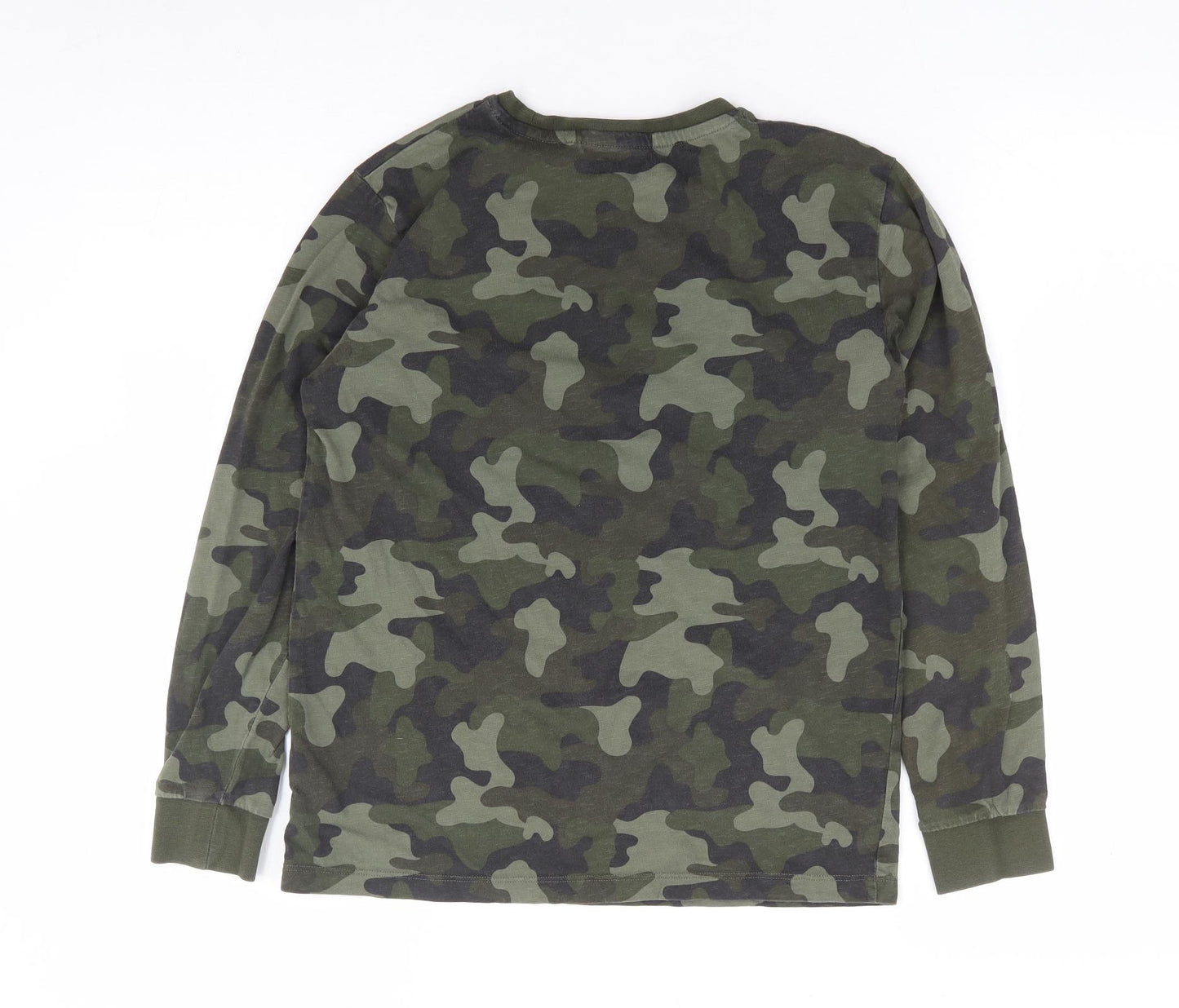 NEXT Boys Green Camouflage 100% Cotton Jersey T-Shirt Size 11 Years Round Neck Pullover - Monkey