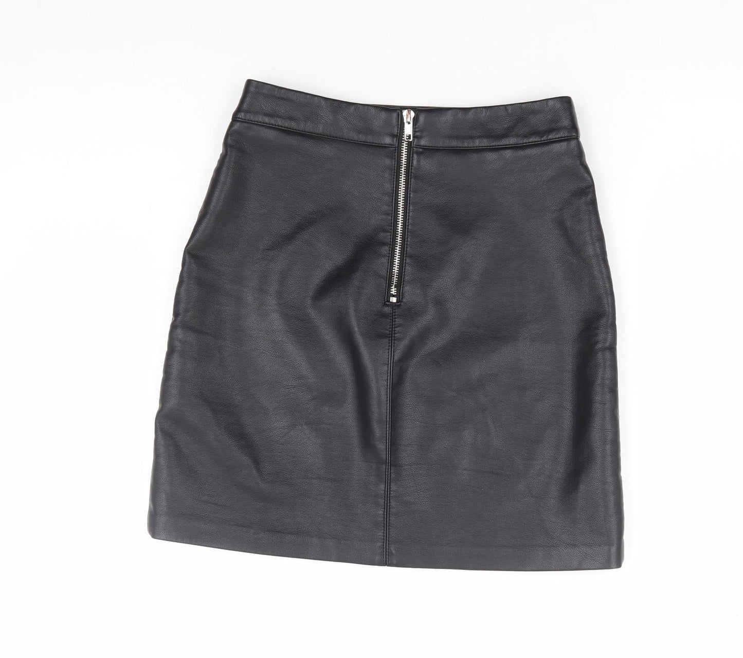 New Look Womens Black Polyurethane A-Line Skirt Size 6 Zip
