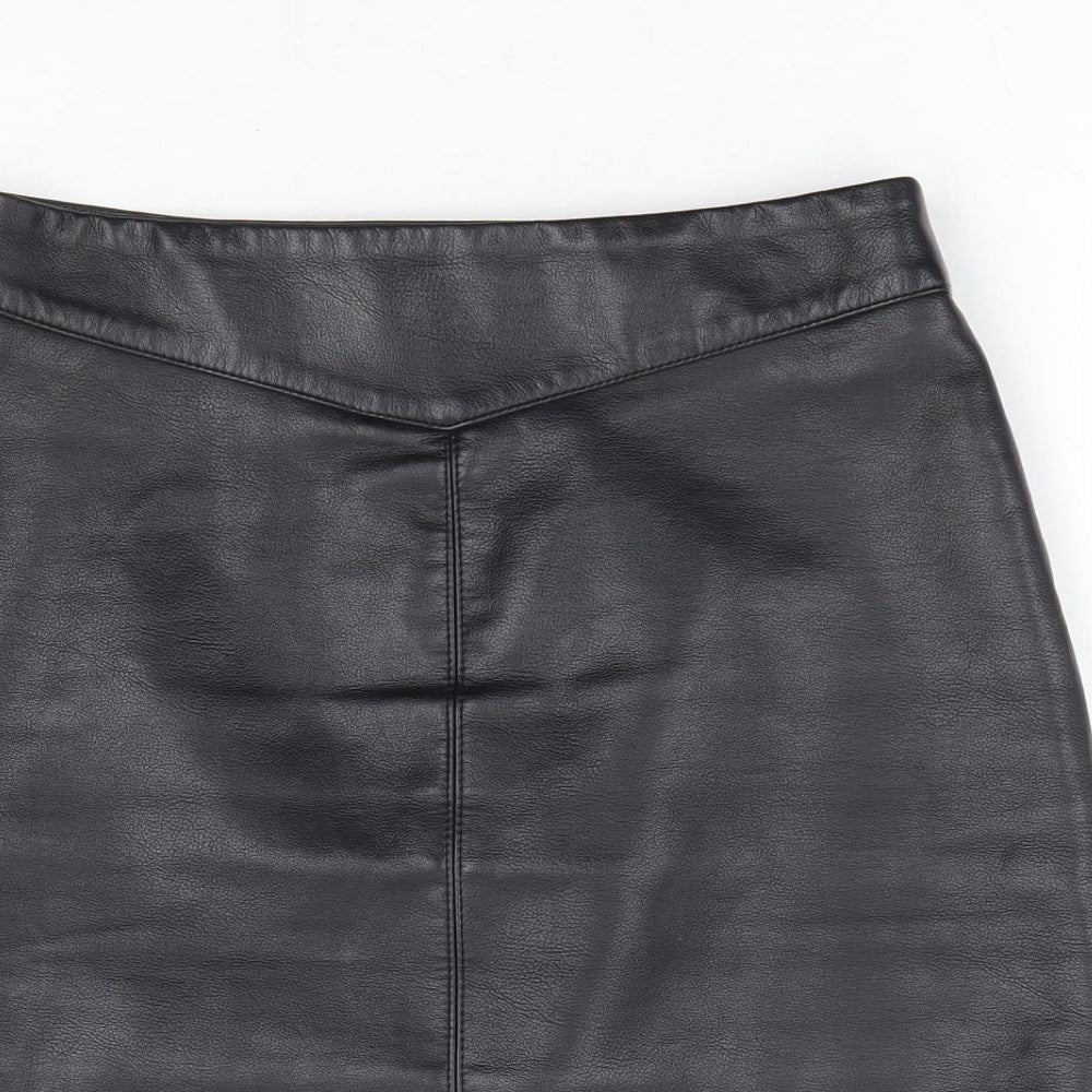 New Look Womens Black Polyurethane A-Line Skirt Size 6 Zip