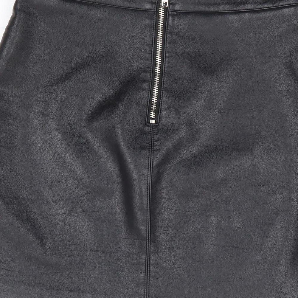 New Look Womens Black Polyurethane A-Line Skirt Size 6 Zip
