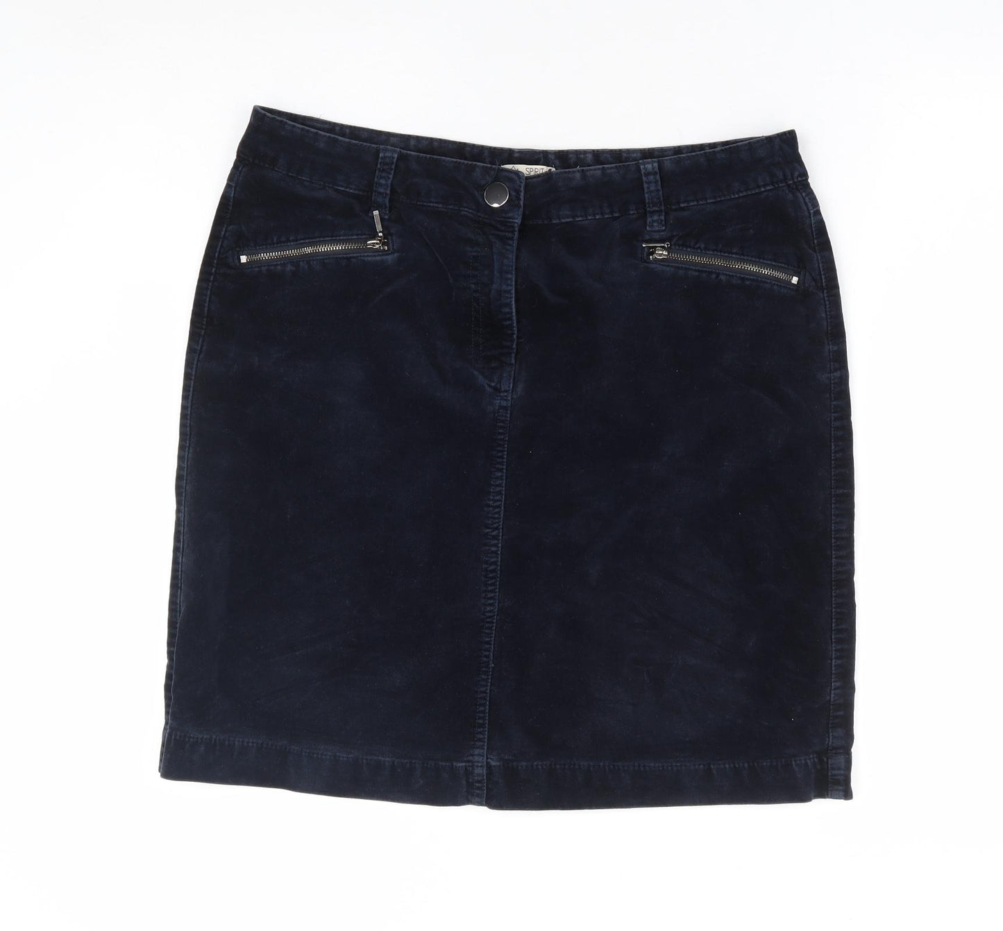 M&Co Womens Blue Cotton A-Line Skirt Size 14 Zip