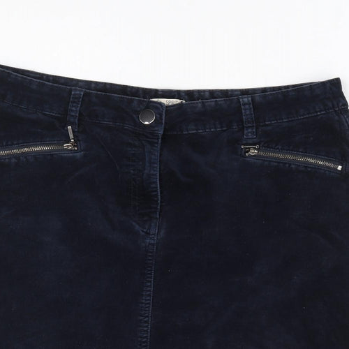 M&Co Womens Blue Cotton A-Line Skirt Size 14 Zip