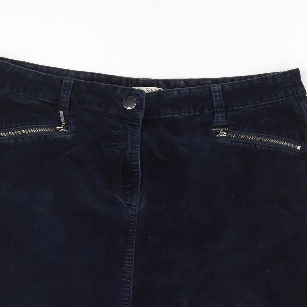 M&Co Womens Blue Cotton A-Line Skirt Size 14 Zip