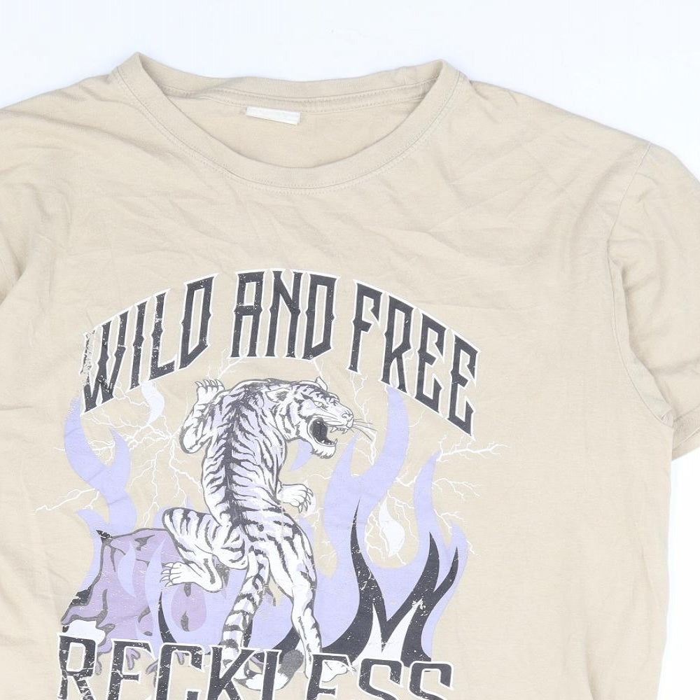 Preworn Womens Beige 100% Cotton Basic T-Shirt Size S Round Neck - Wild and Free