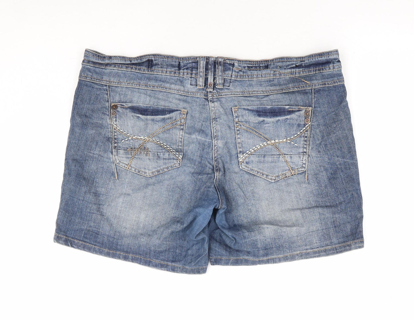 New Look Womens Blue Cotton Mom Shorts Size 16 L8 in Regular Zip - Distressed