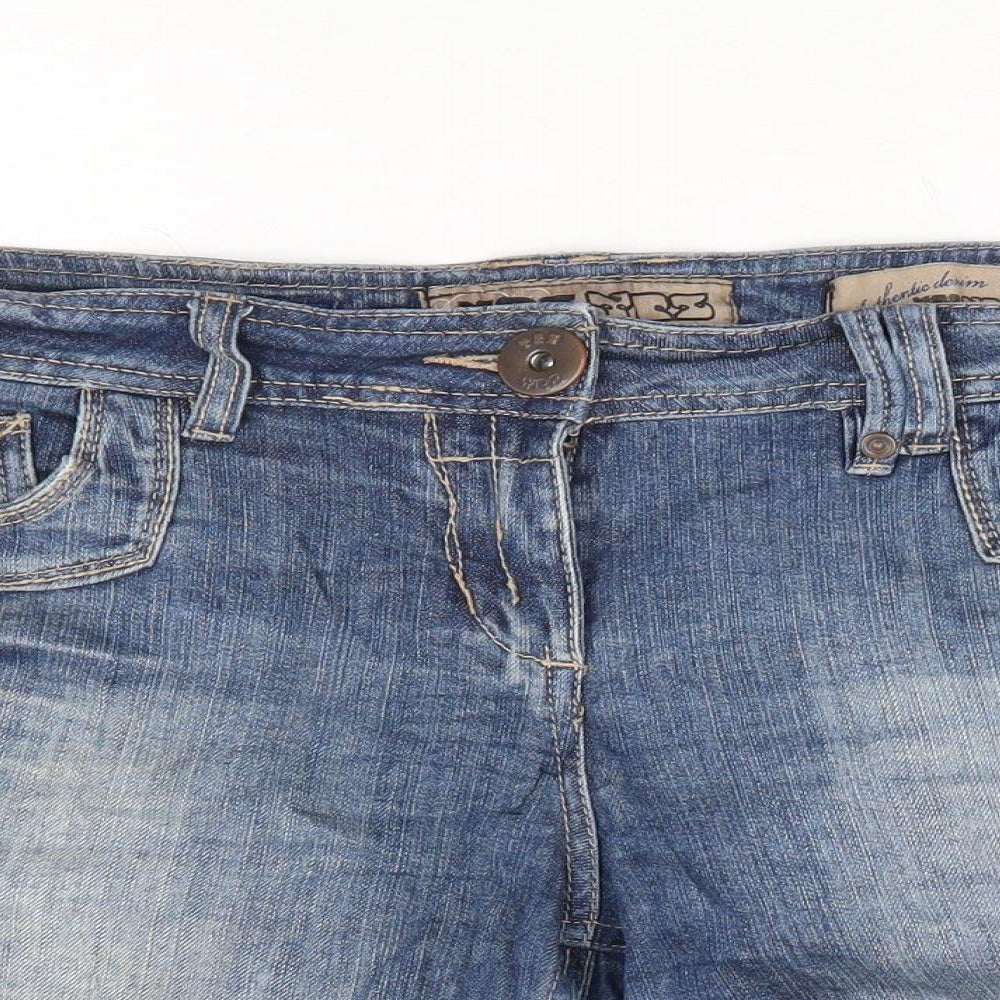 New Look Womens Blue Cotton Mom Shorts Size 16 L8 in Regular Zip - Distressed