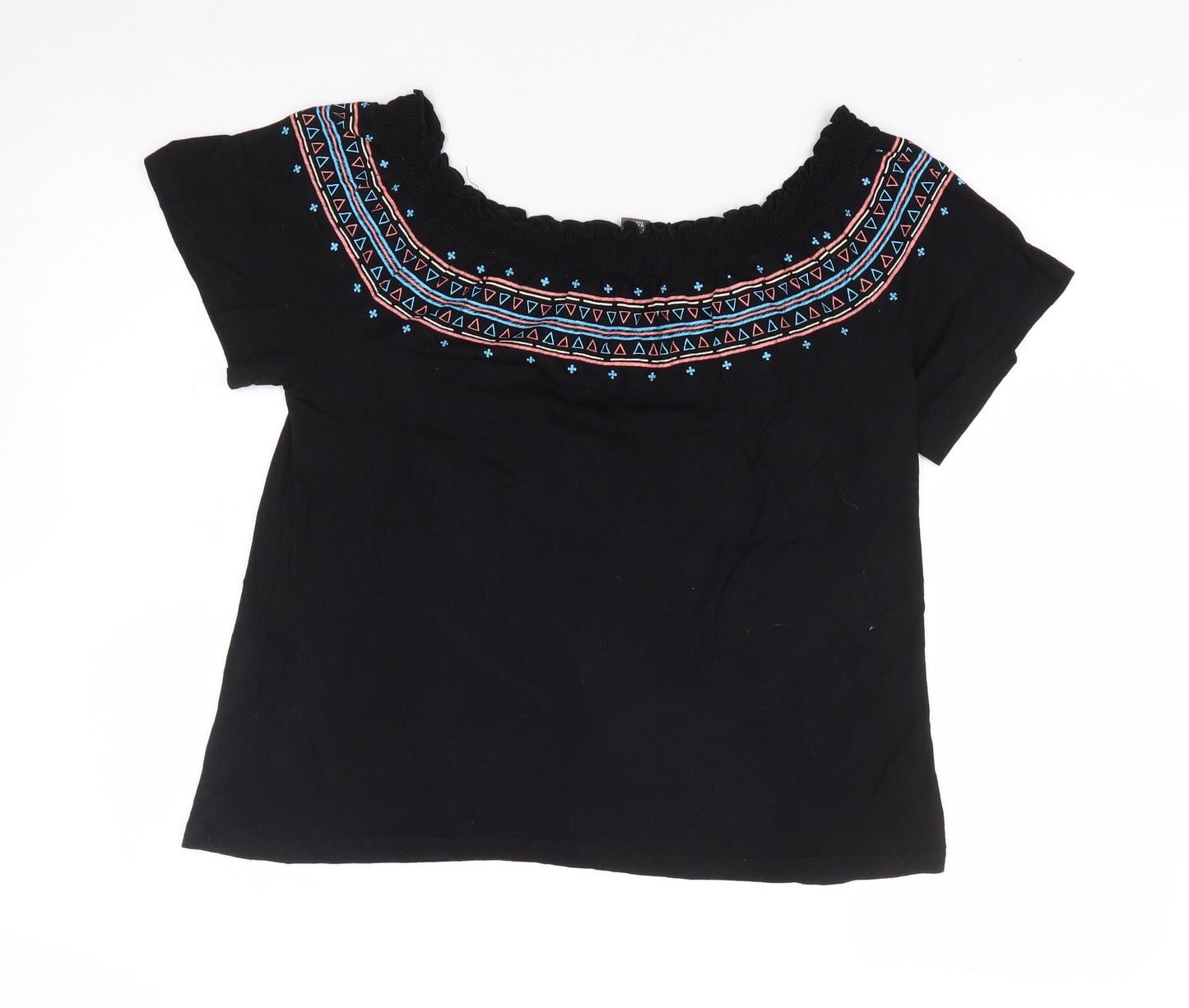 Primark Womens Black Geometric Viscose Basic Blouse Size 12 Off the Shoulder