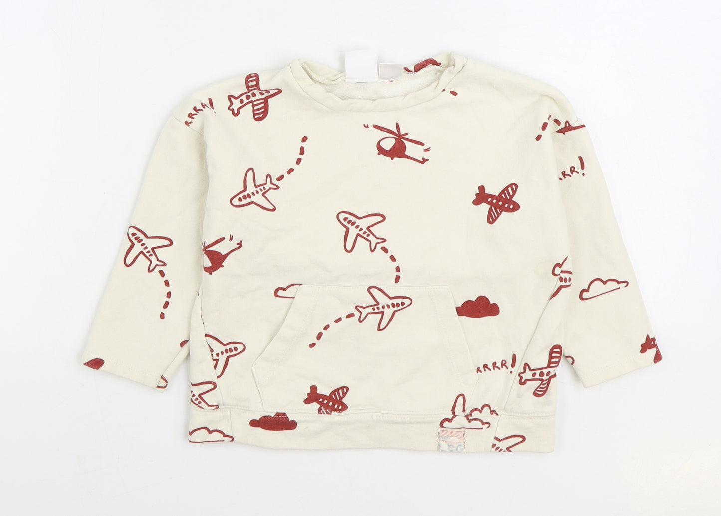 Zara Boys Ivory Geometric Cotton Pullover Sweatshirt Size 3-4 Years Pullover - Aeroplane
