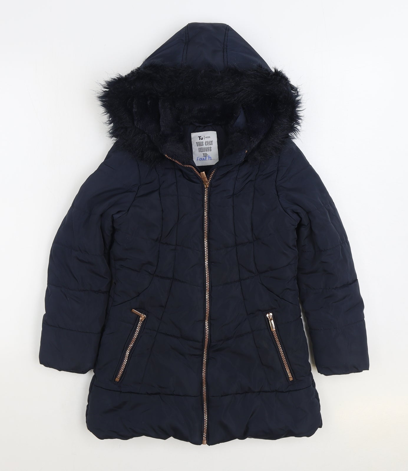 TU Girls Blue Parka Coat Size 7-8 Years Zip