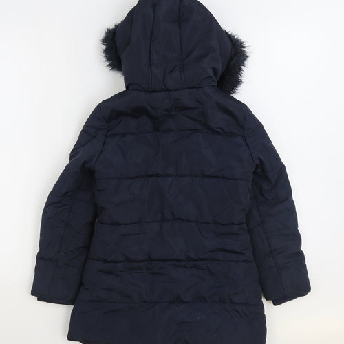 TU Girls Blue Parka Coat Size 7-8 Years Zip