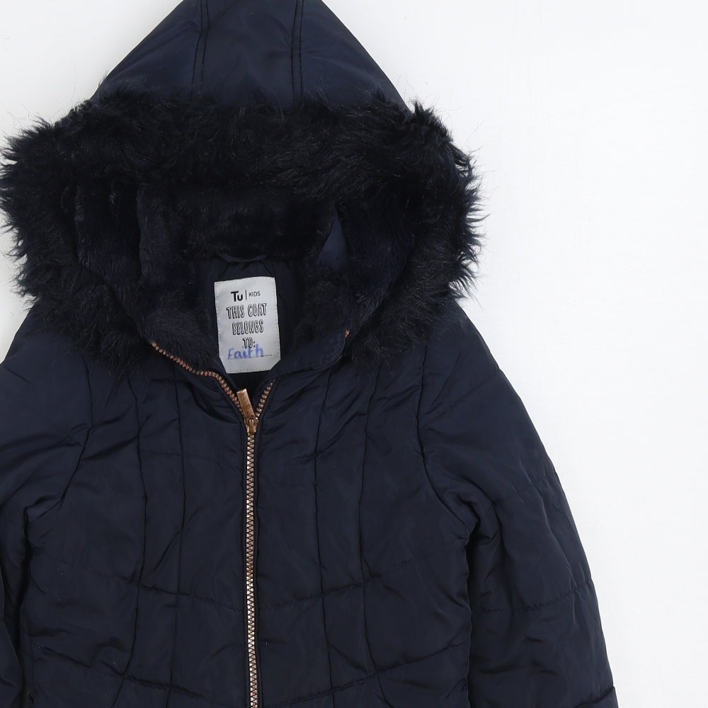TU Girls Blue Parka Coat Size 7-8 Years Zip