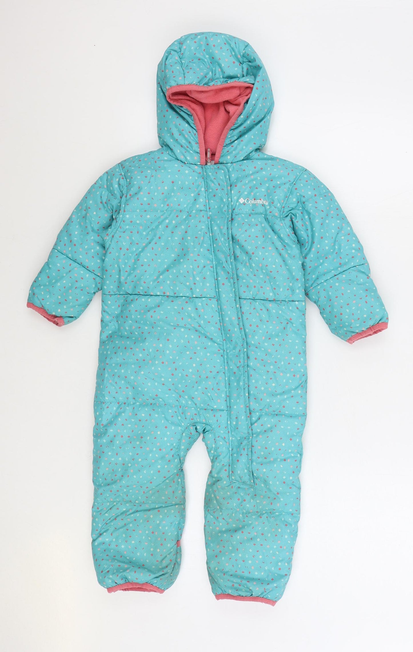 Columbia Girls Blue Geometric Puffer Jacket Snowsuit Size 18-24 Months Zip