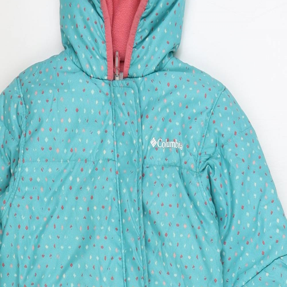 Columbia Girls Blue Geometric Puffer Jacket Snowsuit Size 18-24 Months Zip