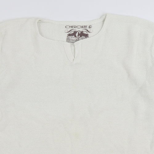Cherokee Mens White V-Neck Cotton Pullover Jumper Size L