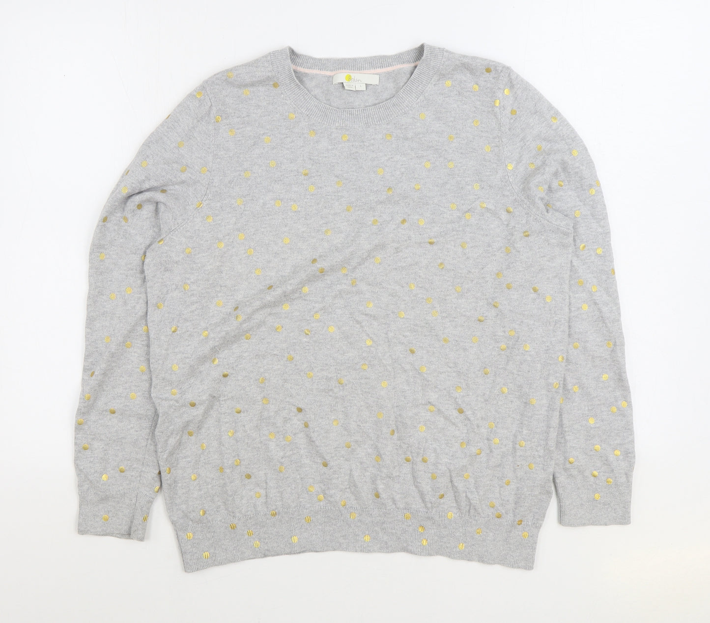 Boden Womens Grey Round Neck Polka Dot 100% Cotton Pullover Jumper Size L