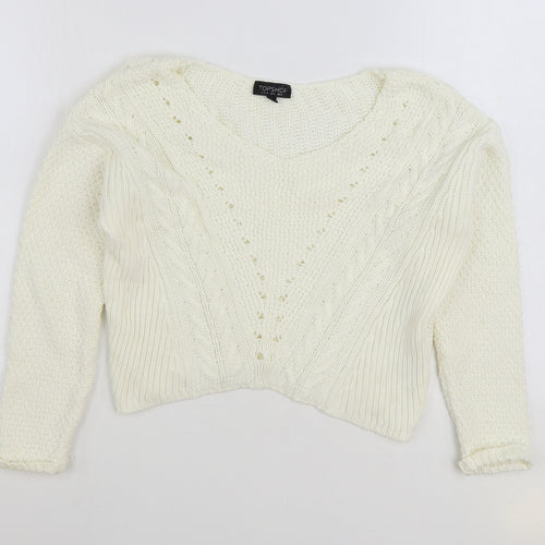 Topshop Womens White Scoop Neck Cotton Pullover Jumper Size 8