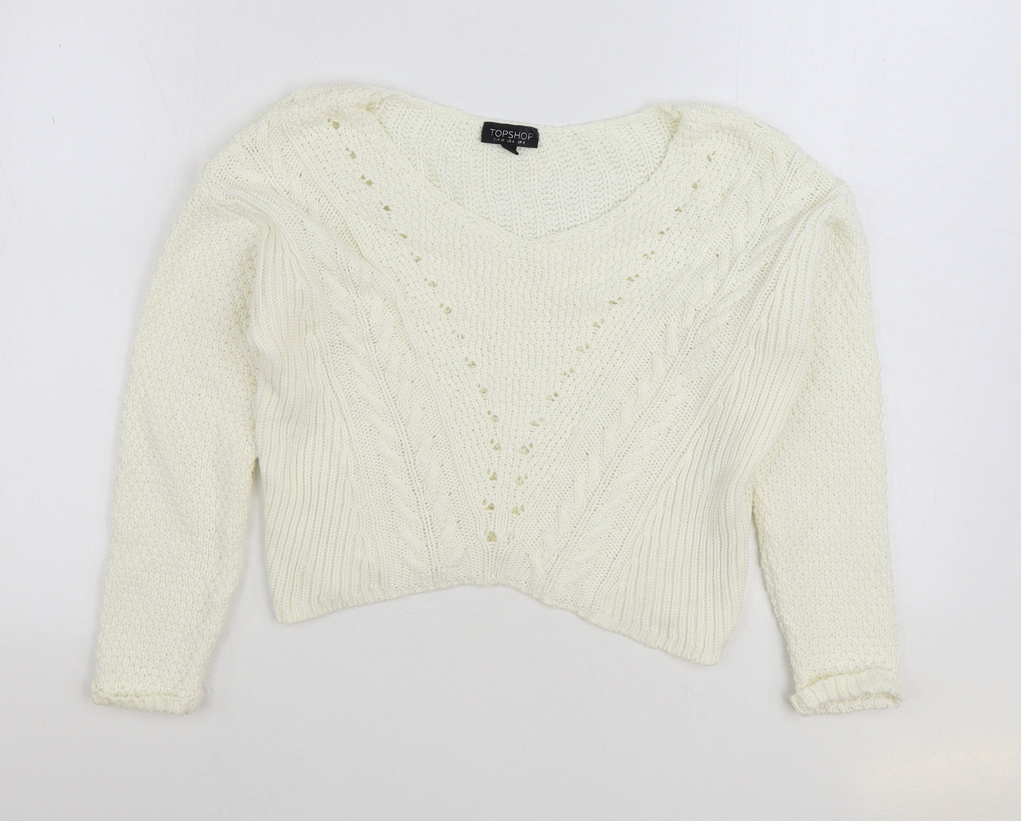 Topshop Womens White Scoop Neck Cotton Pullover Jumper Size 8