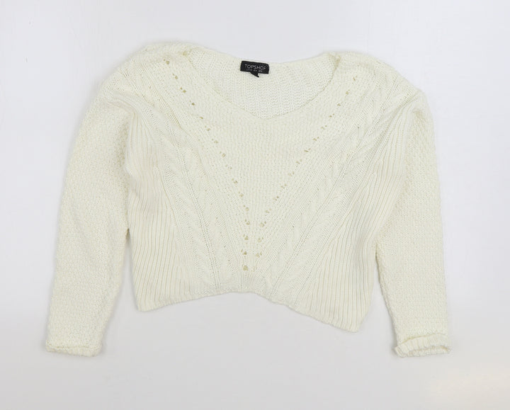 Topshop Womens White Scoop Neck Cotton Pullover Jumper Size 8