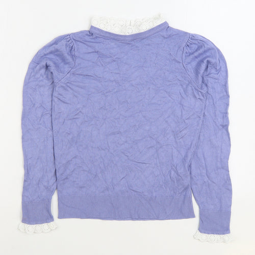 F&F Womens Blue Round Neck Viscose Pullover Jumper Size 6 - Lace Trim
