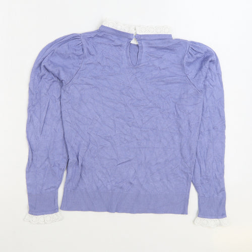 F&F Womens Blue Round Neck Viscose Pullover Jumper Size 6 - Lace Trim
