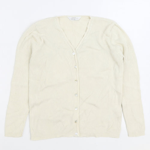 Marks and Spencer Womens Ivory V-Neck Silk Cardigan Jumper Size 10