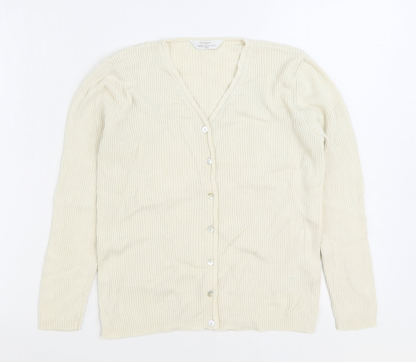 Marks and Spencer Womens Ivory V-Neck Silk Cardigan Jumper Size 10