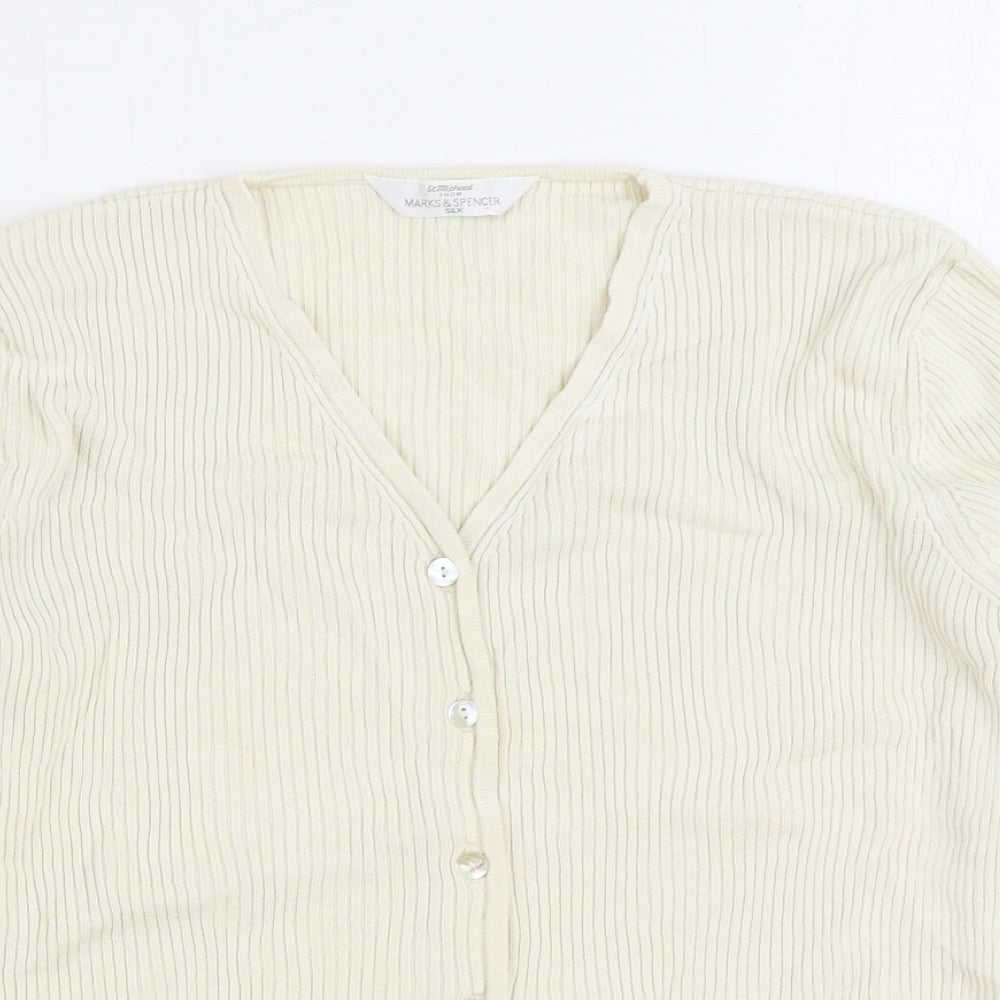 Marks and Spencer Womens Ivory V-Neck Silk Cardigan Jumper Size 10