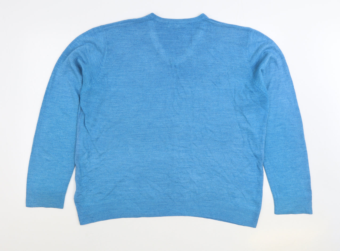Marks and Spencer Womens Blue V-Neck Acrylic Pullover Jumper Size XL
