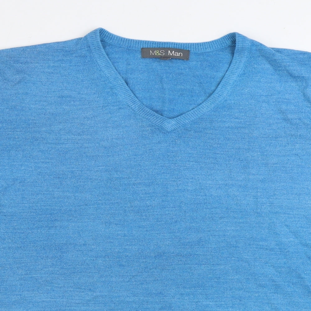 Marks and Spencer Womens Blue V-Neck Acrylic Pullover Jumper Size XL