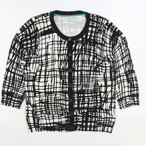 Per Una Womens Black Scoop Neck Geometric Cotton Cardigan Jumper Size 12