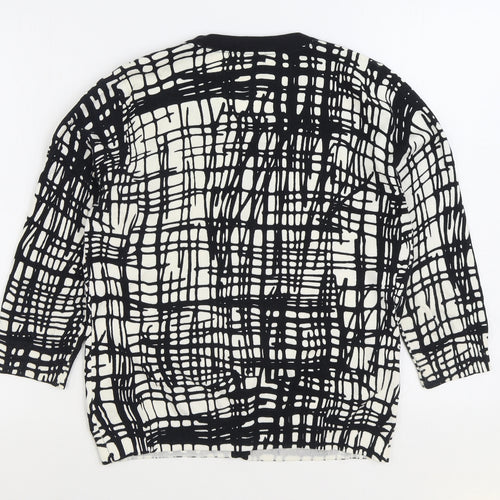 Per Una Womens Black Scoop Neck Geometric Cotton Cardigan Jumper Size 12